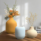 Colorful Ceramic Vases Set of 3, Modern Minimalist Ribbed Vases for Centerpiece, Home Office Shelf Decor, Farmhouse Kitchen Bathroom Bedroom Living Room Decor