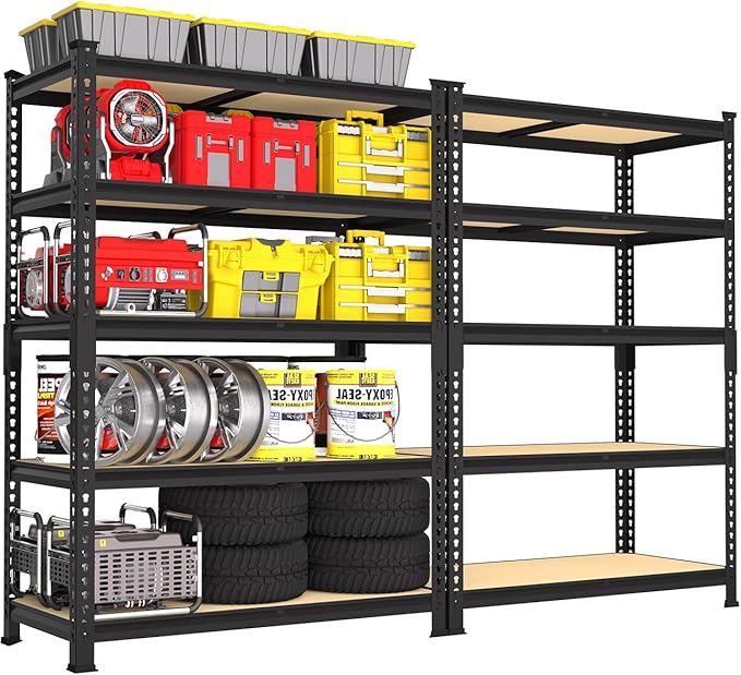 PrimeZone 35.5" x 12" x 72" Heavy Duty Storage Shelves - 5 Tier Adjustable Garage Storage Shelving, Metal Storage Utility Rack Shelf Unit for Warehouse Pantry Closet Kitchen, Black, 2 Pack