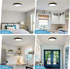 Dimmable Wood LED Ceiling Light, 5CCT 2700K-6000K Modern Black Flush Mount Ceiling Light, Minimalist Round Close to Ceiling Light Fixture for Bedroom, Kitchen, Laundry Room, Hallway, 11.81in