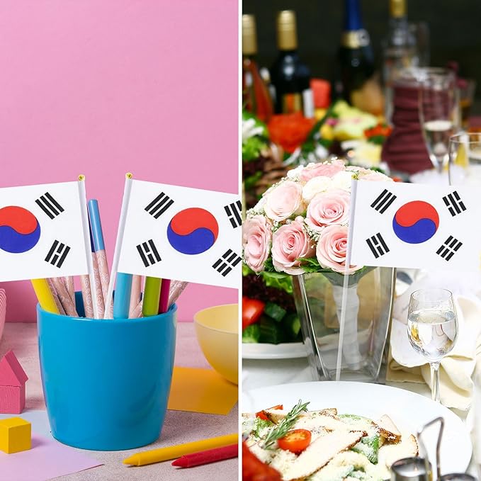 South Korea Flag South Korean Flag, Small Mini Handheld South Korea Flags on Stick, Ideal for Party Parades Sports Events Patriotic Festival Decorations