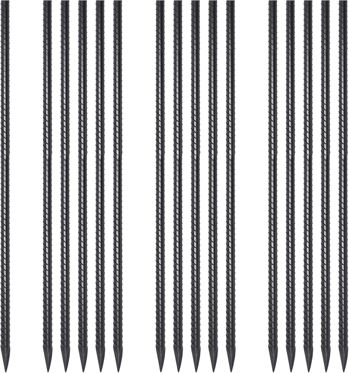 Rebar Stakes 36 Inch 16 Pack Heavy Duty Steel Ground Anchors 1/2 Diameter Straight Metal Stakes Landscape Timber Spikes with Chisel Point End for Plant Support, Concrete Form, Black