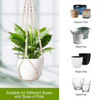 LEWESU Macrame Plant Hanger Indoor Set of 2 with 4 Hooks, Indoor Outdoor Hanging Planter for Plants Holder with Decorative Wood Beads & No Tassels, Boho Home Decor, 35 Inch Ivory (Pots Not Included)