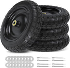 13 Inch Flat Free Wheels Tires 4.00-6 Solid Replacement with Universal 5/8" Axle Bore Hole, 16 Spacers and 8 Pins, for Wheelbarrow, Garden Wagon, Hand Truck, Trolley, Lawn Mower, 4 Pack
