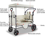TMZ Collapsible Wagon Cart with Side-Opening Seat Conversion Design, Foldable Utility Wagon with 2 Seats, Heavy Duty Wagon 265 lbs Load Capacity (Beige)