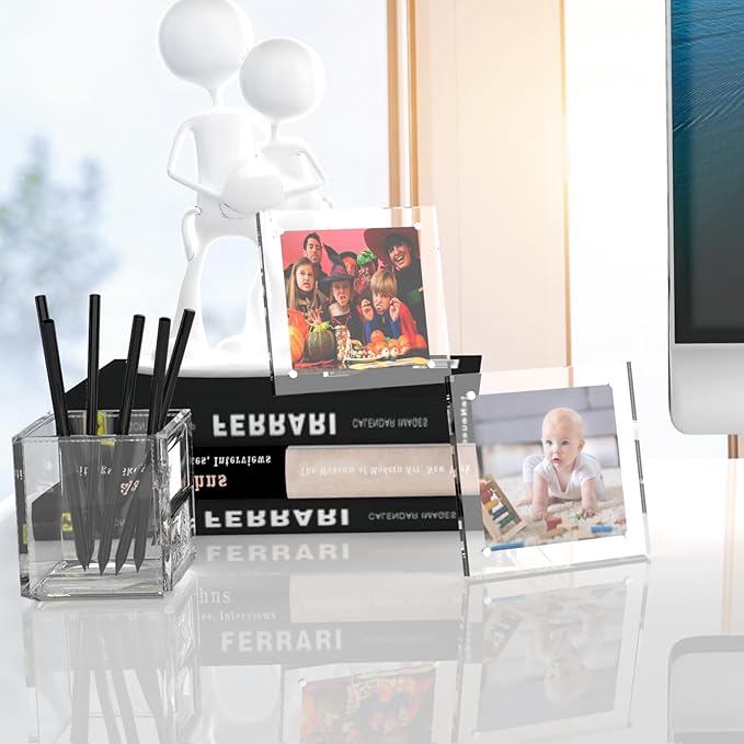 HELPLEX Picture Frames, 3 Pack 4x4 inch Acrylic Picture Frame Clear 4 x 4 Photo Frames Magnetic Picture Frames Ready for Tabletop Display, Effectively Protect Photos from Fading and Yellowing