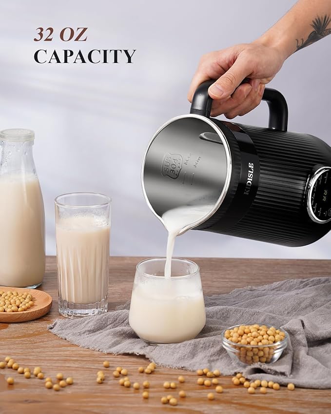 32oz Automatic Soy Machine for Homemade Almond, Oat, Coconut, Soy, Plant Based Milks and Non Dairy Beverages with Delay Start/Keep Warm/Self-Cleaning/Boil Water, Black