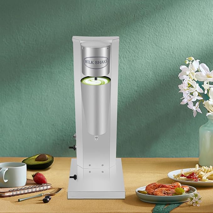 Electric Milkshake Maker, Commercial Stainless Steel Milk Shake Machine, Drink Mixers, 16000r/min & 800ml/Cup, Smoothie Milk Foam Tea Mixer Blender + 1 PP Cup, 180W 110V (1 Head)