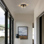 LamQee 9.8" Small Flush Mount Ceiling Light With Clear Hammered Glass, Black Hallway Light Fixtures Ceiling Mount for Bathroom, 2-Lights Farmhouse Close To Ceiling Light Kitchen Foyer Entryway Bedroom