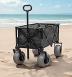 Beach Wagon with Big Wheels for Sand - All Terrain Steel Frame Utility Cart with 9" Pneumatic Tires, Collapsible Folding Design (Sand Warrior RX800 Black)