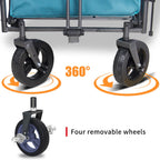 TMZ Collapsible Foldable Wagon Cart with Quick-Release Wheels and 2 Seats, Heavy Duty Wagon 265LBS Load Capacity for Camping Garden Shopping (Turquoise)