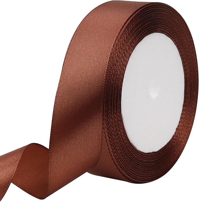 Brown Solid Satin Ribbon 1 Inch 25 Yards Solid Polyester Fabric Ribbon for Gift Wrapping Wedding Christmas Baby Shower Birthday Party Decoration Handmade Immortal Flower Craft