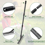 63'' Bow Rake ，17 Tines Metal Head Rakes with Stainless Steel Handle，Heavy Duty Garden Rake for Loosening Soil Gathering Leaf Leveling Lawn Farming Land Management Yarn Thatch Rake