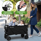 BEAU JARDIN Folding Push & Pull Beach Wagon 500 lbs Collapsible Foldable Wagons with Push Handle All Terrain Wheels Grocery Utility Camping Sports Garden Wagon Cart Black