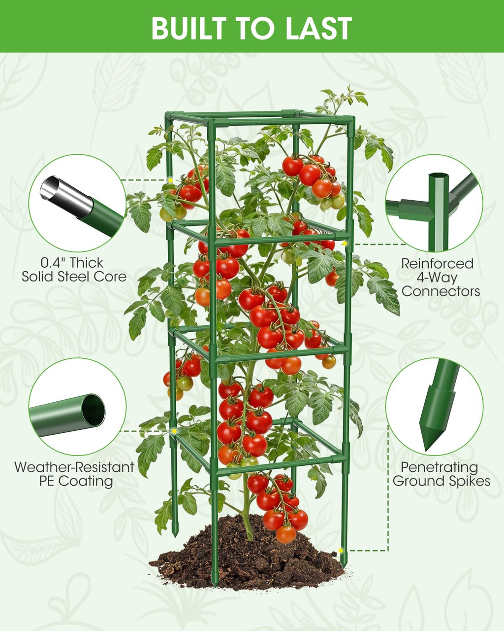 MQHUAYU 3 Pack Tomato Cages,Square Tomato Plant Stakes Support Cages Trellis for Garden Climbing Vegetables Flowers Fruits,Extra Bold