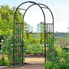 LDAILY Moccha Garden Arch Arbor Trellis, 7.2Ft Outdoor Steel Arbor with Stakes, Metal Archway for Climbing Plants, Wide Sturdy Garden Arch for Lawn, Party, Ceremony Wedding Decoration, Black