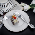 WDF 100 Piece Silver Forks Disposable - 7.48 Inch Silver Plastic Forks - Baroque Silverware for Dessert Cake - Heavy Duty Plastic Fork for Christmas Party, Wedding or Daily Using