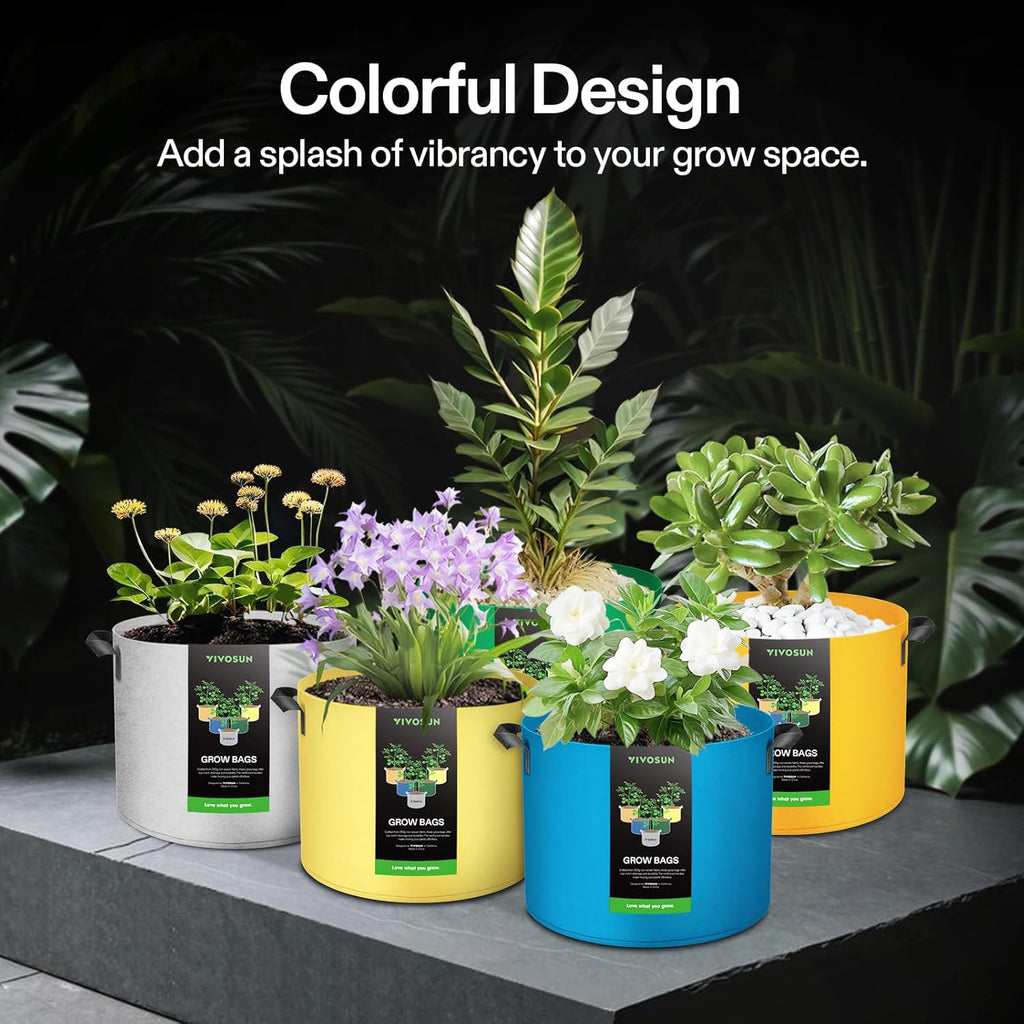 VIVOSUN 5-Pack 10-Gallon Colored Grow Bags, 350G Thick nonwoven Fabric Pots with Handles for Flowers, Fruits and Vegetables