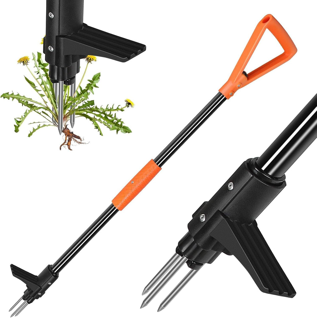 SHANTRA Weed Puller Tool, 3-Claw Stand Up Weed Puller Tool with Long Handle, Garden Weeder Puller Heavy Duty Stand Up Weeder, Weeding Tool for Lawn, Yard, Garden, Crabgrass, Dandelion Picker