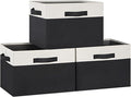 GhvyenntteS Large Storage Baskets for Shelves 3 Pack, Collapsible Fabric Storage Bins with 3 Handles, Decorative Closet Organizers and Storage bins for Clothes Blanket Beddings (Black, 15"x11"x9.6")