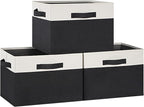 GhvyenntteS Large Storage Baskets for Shelves 3 Pack, Collapsible Fabric Storage Bins with 3 Handles, Decorative Closet Organizers and Storage bins for Clothes Blanket Beddings (Black, 15"x11"x9.6")