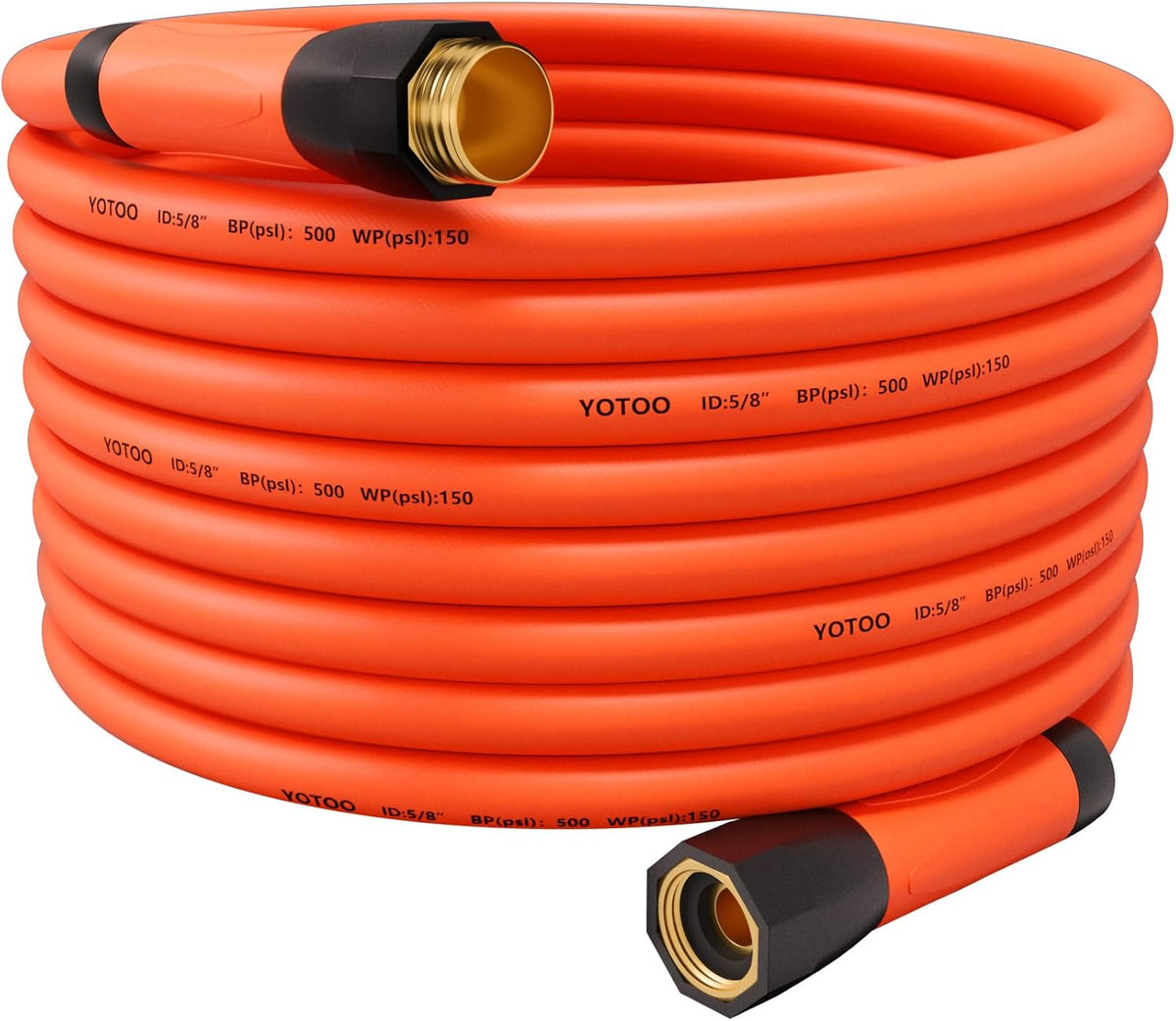 YOTOO Heavy Duty Hybrid Garden Water Hose 5/8-Inch by 75-Feet 150 PSI Kink Resistant, Flexible with Swivel Grip Handle and 3/4" GHT Solid Brass Fittings, Orange