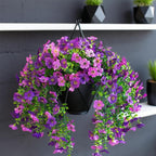 Artificial Hanging Plants Flowers Fake Outdoor Plants Artificial for Porch Hanging Faux Flowers Outdoor Home Porch Decor (2Pcs, Double Purple)