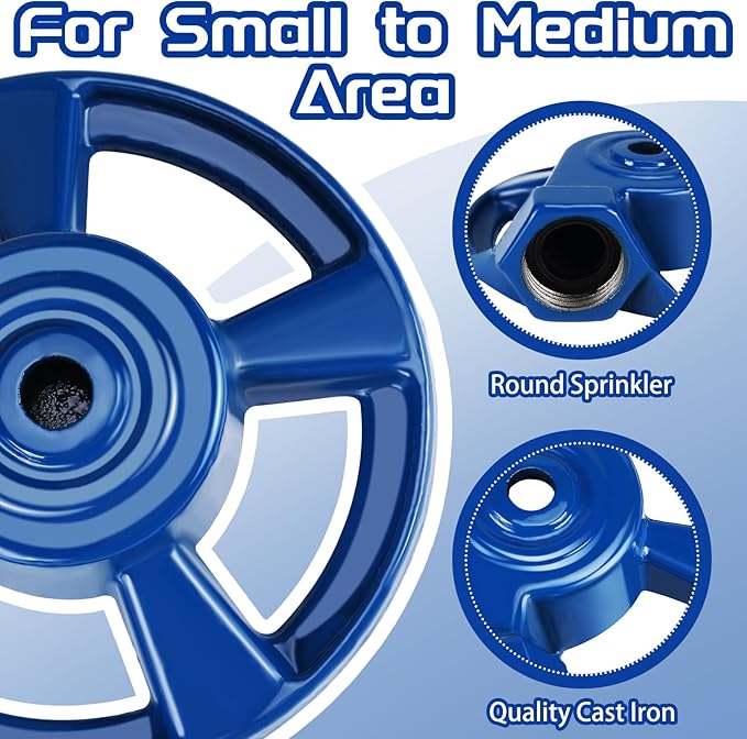 Domensi 4 Pack Cast Iron Lawn Sprinklers for Yard Heavy Duty Metal Garden Water Sprinkler American Threaded Joints for Lawn Garden Yard Irrigation System, Blue