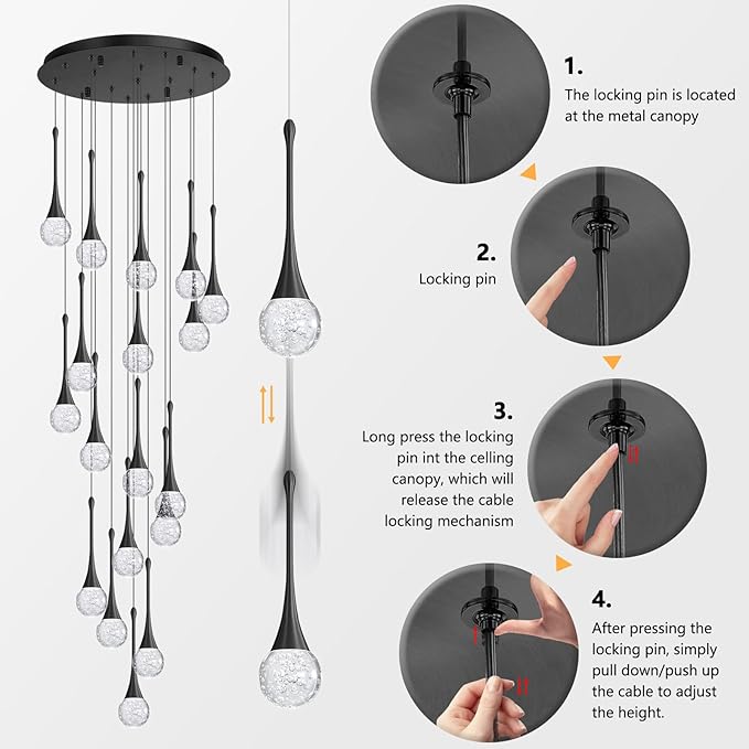 18 Light Modern Glam Crystal Chandelier for High Ceiling LED Dimmable Ceiling Pendant Light Staircase Foyer Enterway Living Room Chandelier Lighting Antique Black