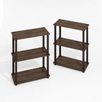 Furinno Turn-S-Tube 3-Tier Compact Multipurpose Shelf Display Rack with Square Tube, Black Walnut/Brown, Set of 2