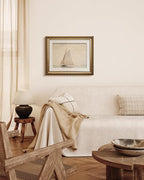 VIYYIEA Gold Framed Wall Art Canvas Print Home Decor for Living Room White Sailboat Seascape Watercolor Vintage Beach Painting on Canvas - Coastal Wall Art Prints for Bedroom Office Bathroom 13x16in
