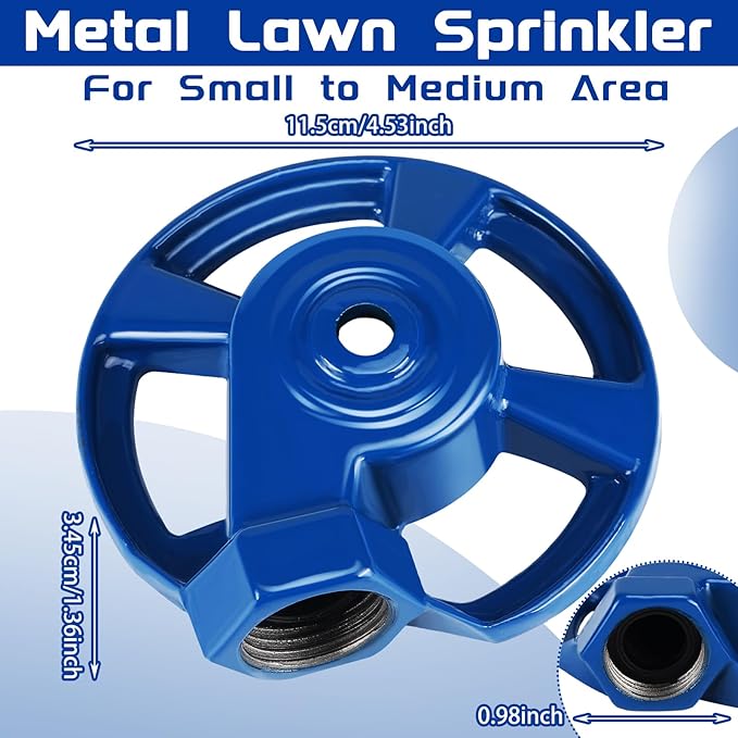 Domensi 4 Pack Cast Iron Lawn Sprinklers for Yard Heavy Duty Metal Garden Water Sprinkler American Threaded Joints for Lawn Garden Yard Irrigation System, Blue