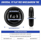 4.80/4.00-8" Flat Free Tire and Wheel 14.5" Wheelbarrow Tire,with 5/8" Axle Bore Hole,3"Center Hub and 3/4" Bearings,Universal Replacement Solid Tire for Hand Truck/Utility Cart/Garden Cart