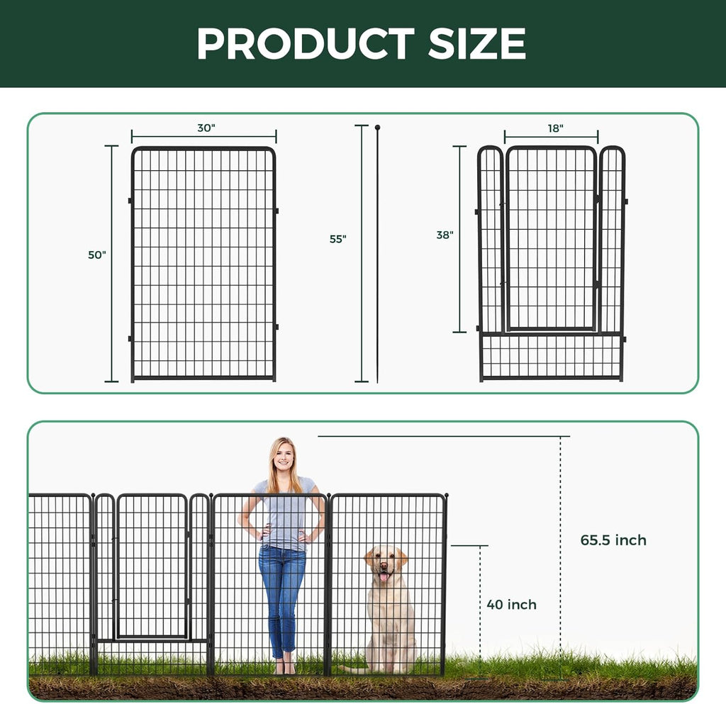 FXW Garden Fence Outdoor for The Yard – 50in(H) x 10.4ft(L) Heavy Duty Metal Animal Barrier for Dog and Rabbit, Decorative Dog Fence, 4 Panels, Black