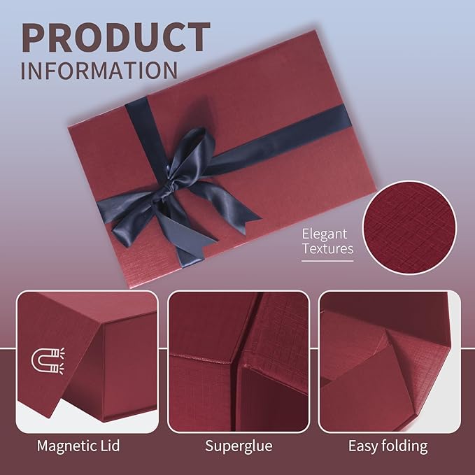 Large Burgundy Gift Box,13.75"x9"x4.5", Gift Boxes with Magnetic Lids for Presents Closure Gift Packing for Birthday,Christmas, Halloween,Wedding,Bridal Gifts,Mother's Day Gift Packging