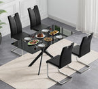51.18" Glass Dining Table for 4-6, Dining Room Table with Black Tempered Glass and Black Metal Legs, Modern Rectangular Kitchen and Dining Room Dinner Table for Kitchen