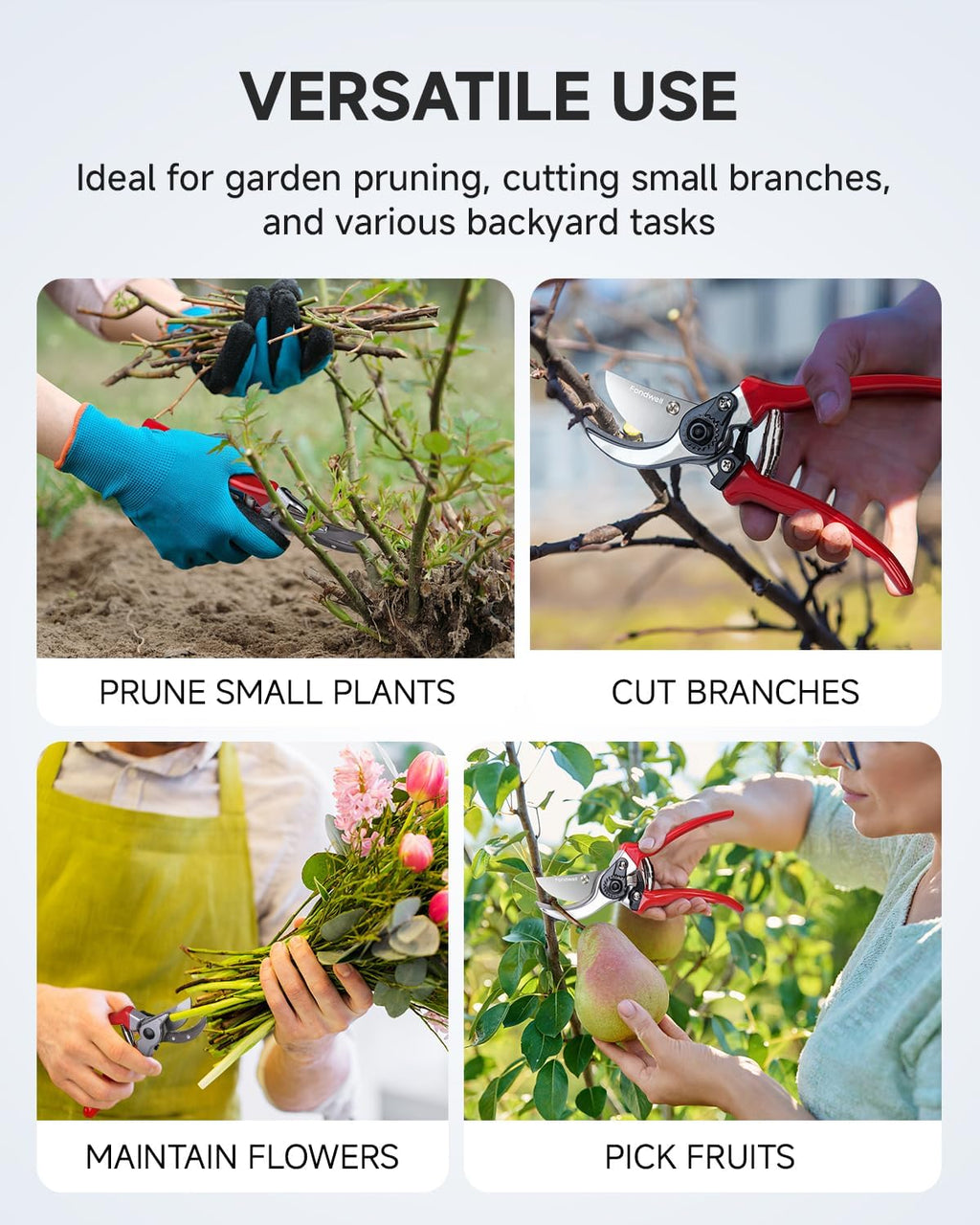 Fondwell 8.5" Bypass Pruning Shears for Gardening: Heavy Duty Garden Clippers Hand Pruners of High Cutting Efficiency