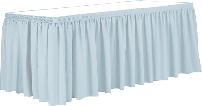 Ultimate Textile Pleat Polyester Fabric Table Skirt - Machine Washable Flame Resistant with Clips for Events, Weddings & Trade Shows, Cut & Sewn in Paterson, NJ - Ice Blue, 14' Shirred Pleat
