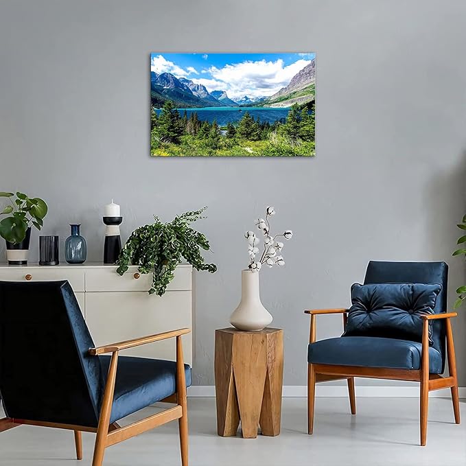 SKASNFAI Glacier National Park Wall Art Lake Mountains Pictures Framed Canvas Prints Artwork for Living room Bedroom Office Ready to Hang (20x30 inch)