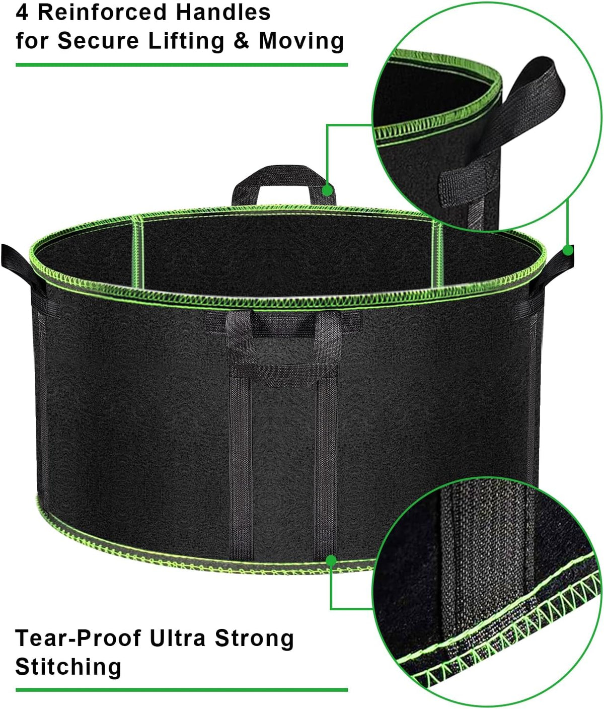 Grow Bags of 3-Pack 50 Gallon, Garden Planter Bags with Handles, 320GThickened Nonwoven Fabric Aeration Planting Pots, Heavy Duty Cloth Pots for Plants, Black