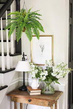 Fake Hanging Plants Large Boston Fern Artificial Plants Outdoor Realistic Fake Ferns with Palm Basket Silk Plants Ferns Hanging Plant Artificial Decor for Home Front Porch Window Garden - Green