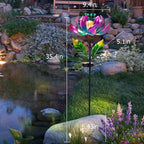 Solar Purple Metal Flower Wind Spinners, Colorful Spinning Windmill Lotus Yard Art Lights Wind Pinwheels with LED Crystal Ball Decorative Stake Lighting Flower Sculpture