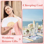 12 Pieces White Hand Held Bamboo Folding Fans Paper Fans Handheld for Women Foldable Girls Wedding Decoration Church Home Party Favors Summer