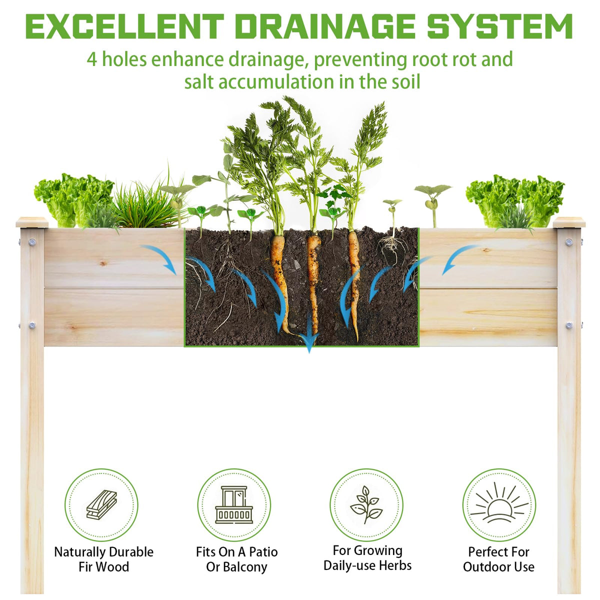 Elevated Wooden Raised Garden Bed with Legs, Reinforced Large Planter Box