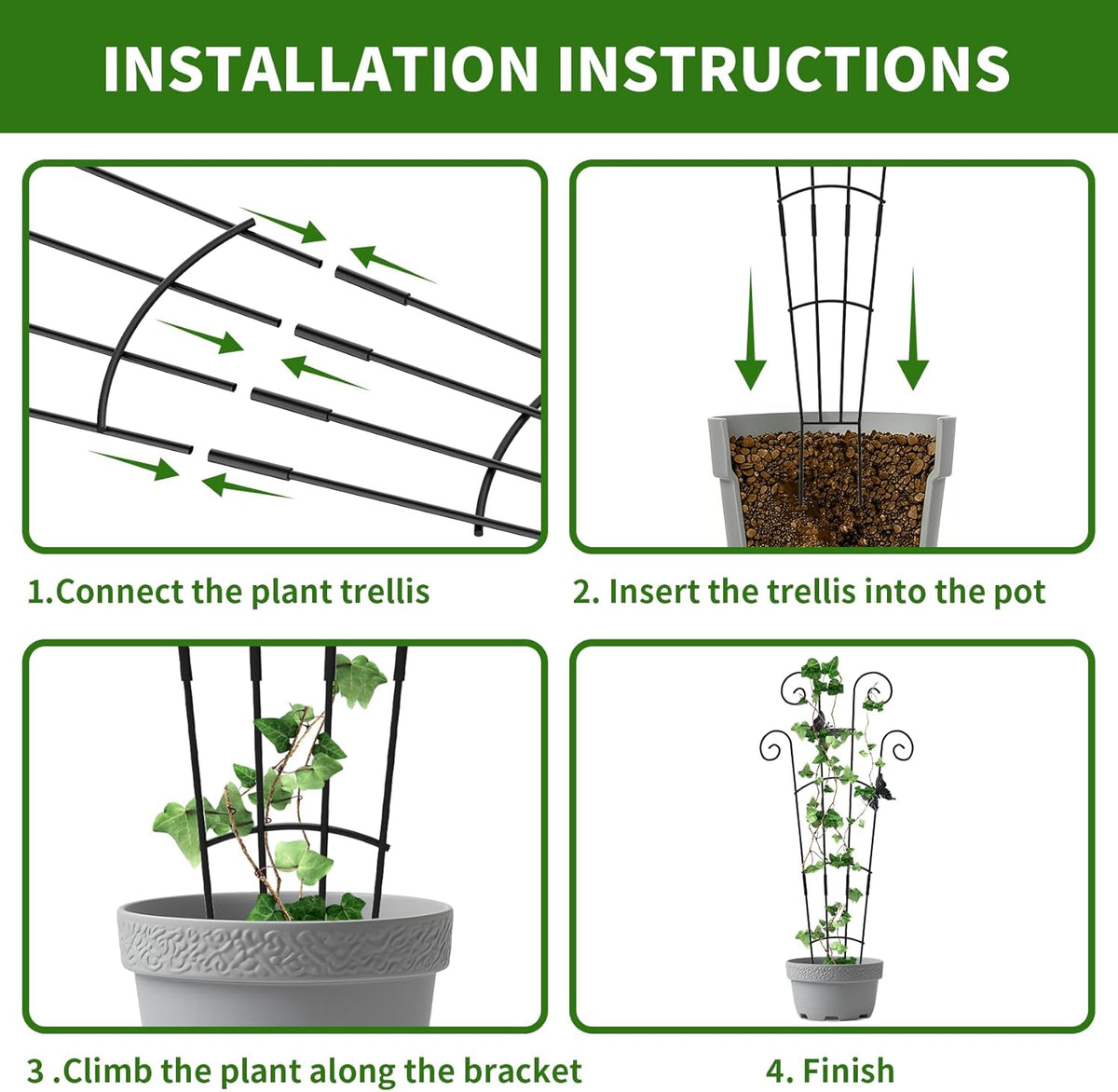 2 Pack 30'Taller Plant Trellis for Potted Climbing Plants Indoor,Expandable Metal Garden Trellis for Climbing Plants,Flowers Vine Ivy, Sturdy Houseplant Support for Potted Plants with Ties