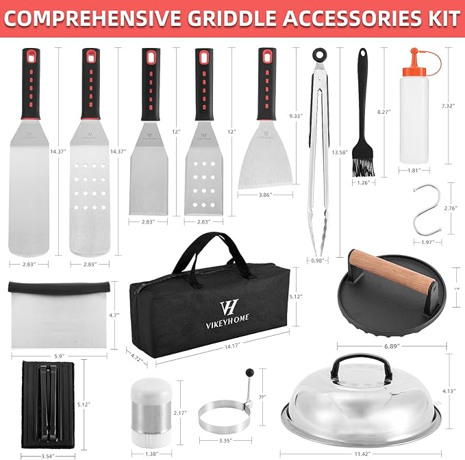 Griddle Accessories Kit, 28 Pcs Flat Top Grill Accessories Set for Blackstone, Professional Grill BBQ Spatula Set with Basting Cover, Spatula, Scraper, Bottle, Tongs, Egg Ring