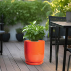 Indoor Planter 10 Inch - Ceramic Plant Pot with Drainage Hole and Saucer, Modern Decorative Round Planter for Indoor Outdoor Plants, Housewarming Gifts, Home Garden Office Decor, Orange