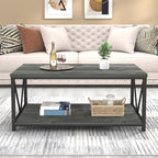EXCEFUR Coffee Table, Rustic Wood and Metal Center Table for Living Room, 39.3 Inch Grey