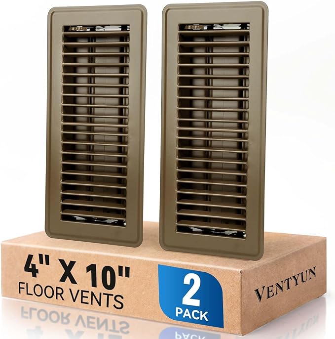 4" x 10" Floor Register Vent Covers 2-Pack, Walkable Powder-Coated Metal Vent Covers with Adjustable Airflow, Curved Safe Edges for Floor/Wall, Brown