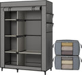Calmootey Portable Closet, Wardrobe with 6 Shelves and Hanging Rod, Storage Organizer for Bedroom, Non-Woven Fabric Cover with 4 Side Pockets, Includes 2 Storage Bags for Clothes, Grey