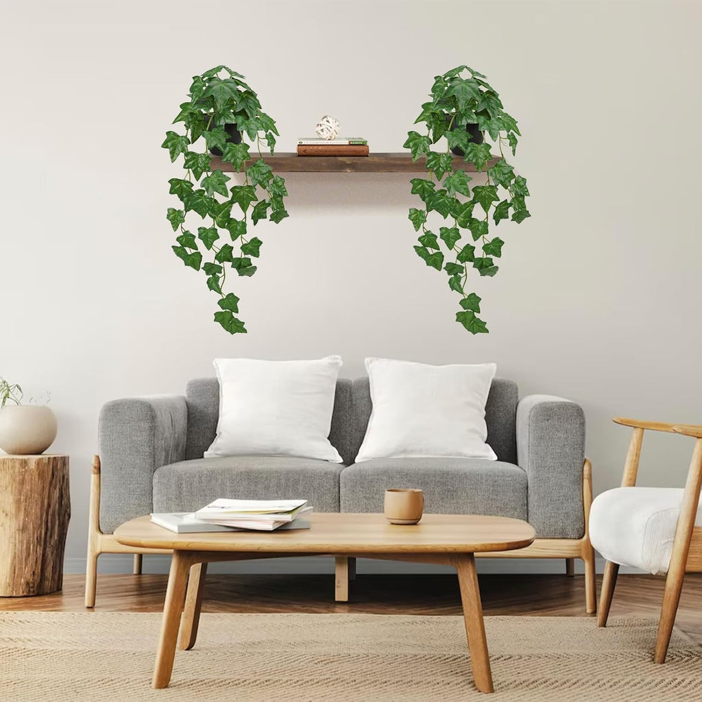 Set of 2 Fake Ivy Plant for Home Decor Indoor Silk Artificial Hanging Plant 25" Fake Ivy Vine Faux Ivy Leaves for House Room Indoor Outdoor Home Shelf Office Plant Decor